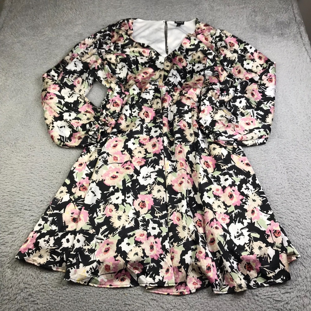 Torrid Mini Bubble Charmeuse Babydoll Dress Womens 2X Floral V Neck Empire Waist